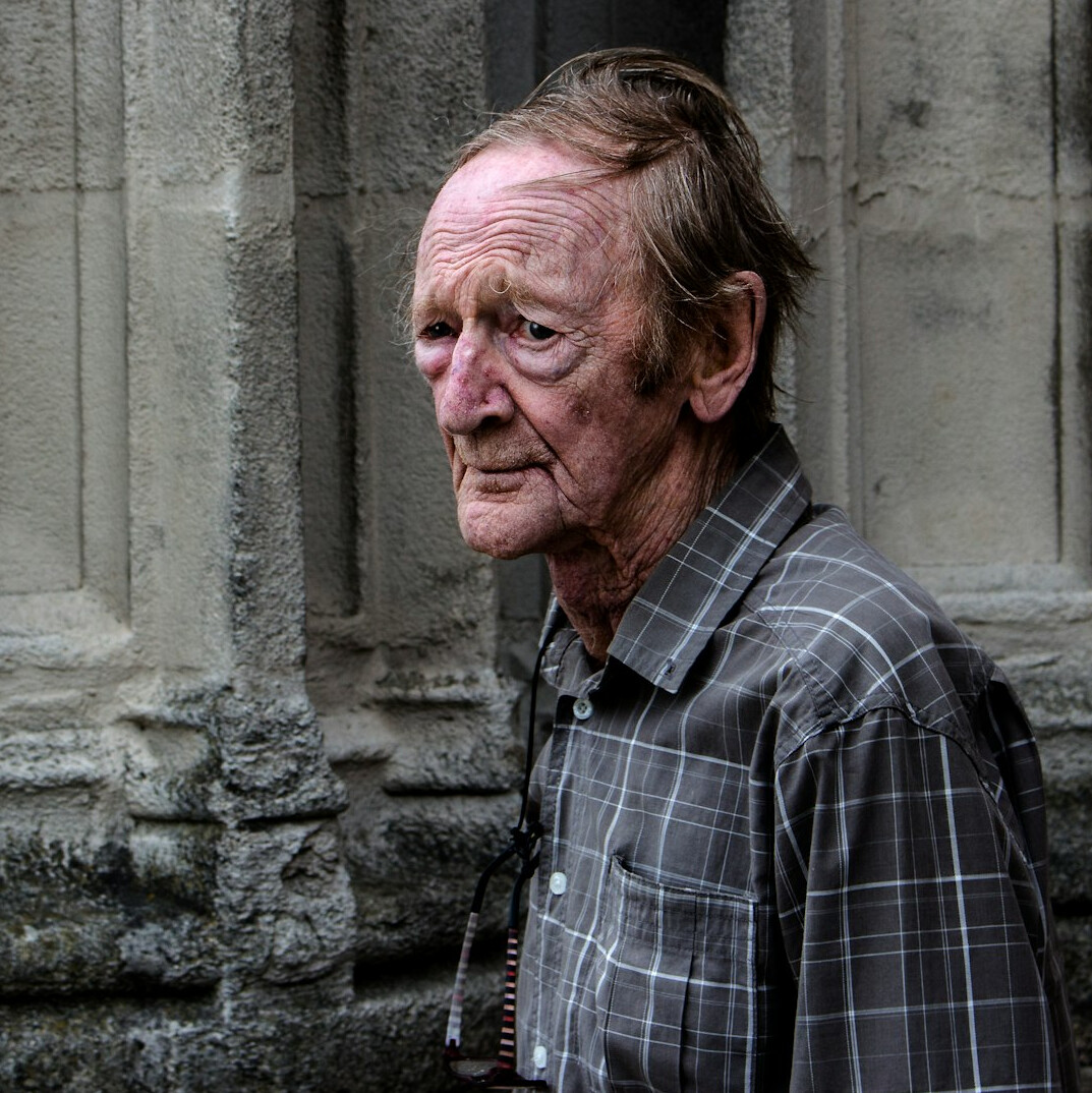 Portrait of an older Scandinavian man looking thoughtfully to the side
