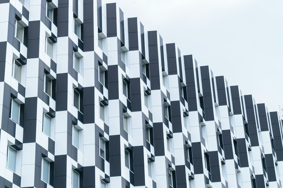 Modern building facade with geometric window pattern