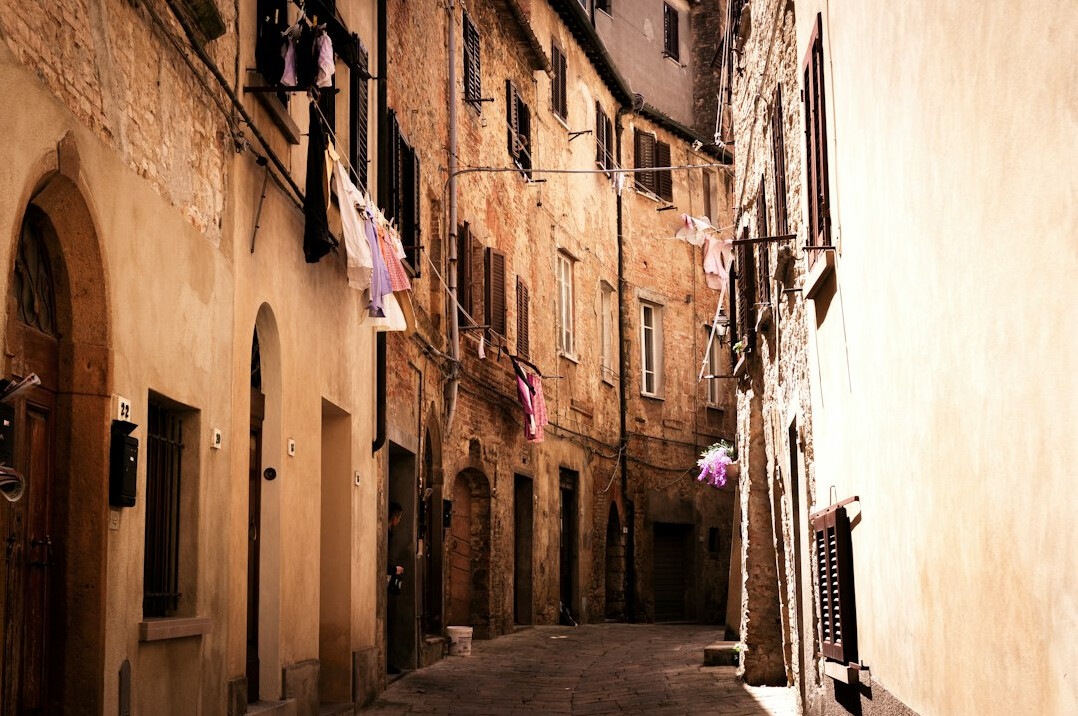 Narrow old town street with historic building facades